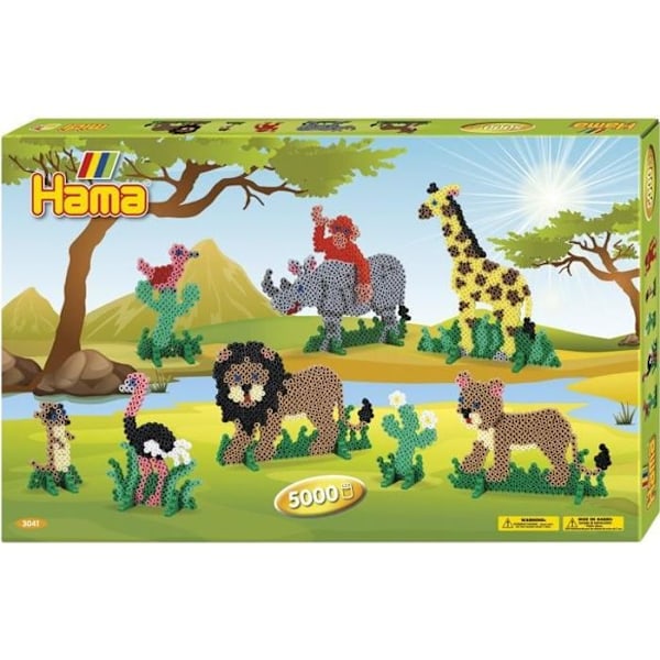 Midi safari pärlset - HAMA - Stor modell - 5000 pärlor - 5 tallrikar - 16 stöd Flerfärgad