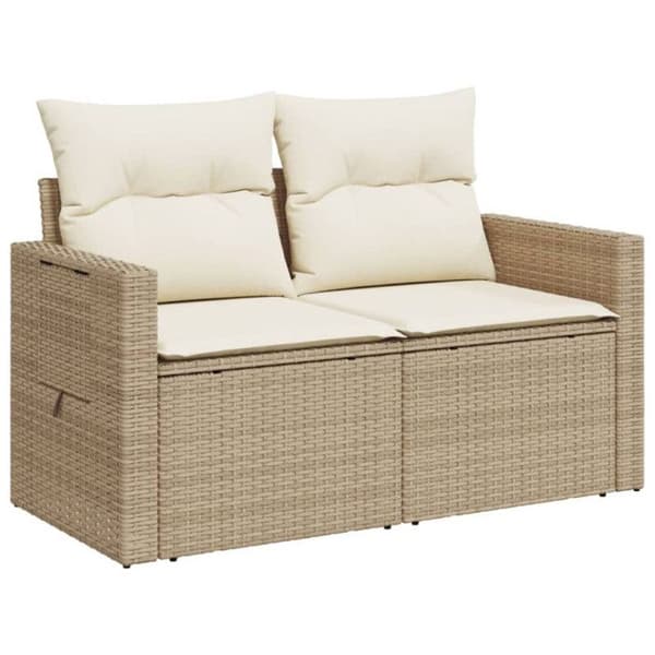 vidaXL trädgårdssoffa med kuddar 2-sits beige hartsrotting 366079