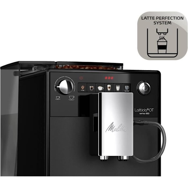 Kaffemaskin - MELITTA - Latticia OT - 1,5 L vattentank - 250 g böntank - 1450 W - Matt svart Matte svart