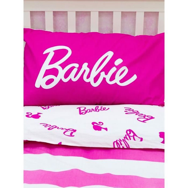 Påslakan och örngott set - BARBIE - Söt - Vändbar - Hållbar bomull - 135x200 cm Rosa & Vit