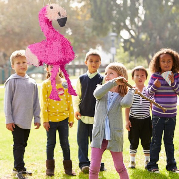Relaxdays Flamingo hängande Pinata för barn att fylla i födelsedagsspel HxBxD: 80 x 40 x 14 cm, Rosa-Blekrosa rosaröd, svart
