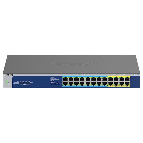 Nätverksswitch - NETGEAR - GS524UP - 24 Gigabit-portar - PoE++ - Icke hanterbar Grå