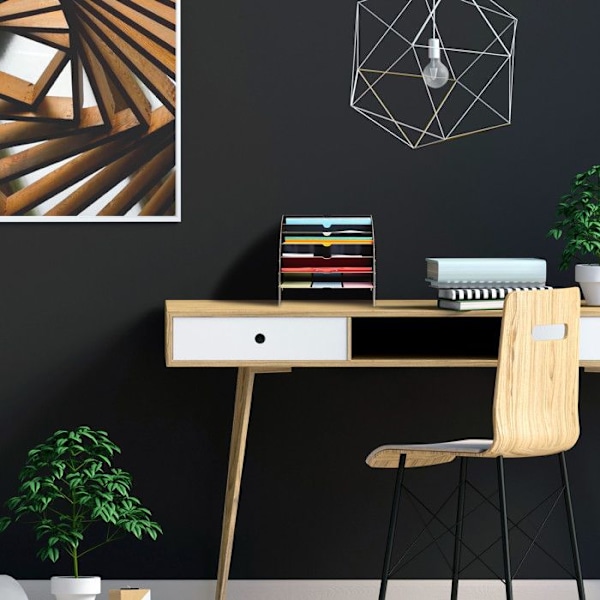Relaxdays Dokuemntförvaring, 6 fack, A4-format, HxBxD: 27x34x27 cm, kontor och skola, organiserare, MDF, svart svart