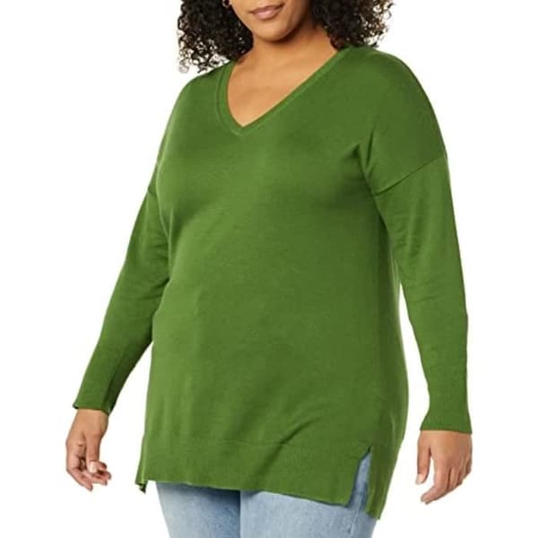 Pull Chandail UQIMV Sweat tröja lätt med V-hals Grön 32