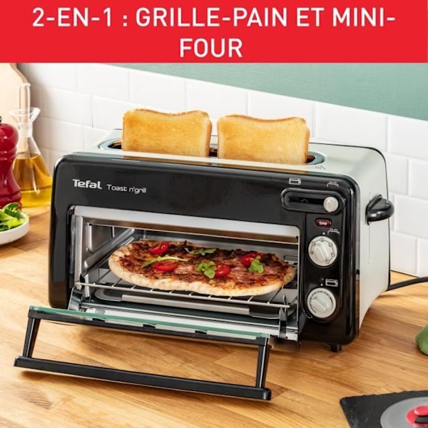 TEFAL Toast N Grill Brödrost och miniugn, Rostfritt stål, 6 bryningsnivåer, Grilltemperatur upp till 210°C TL600830 Svart