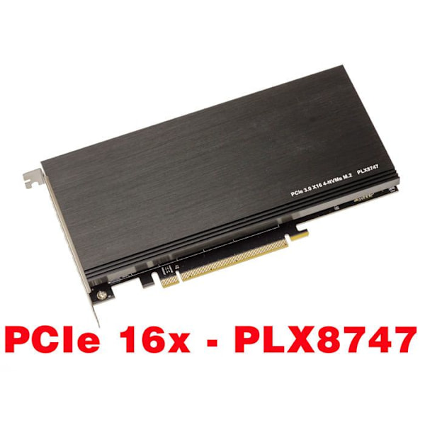 M2 PCIe x16 Controller Card för 4 M.2 NVMe M Key SSDs med PLX8747 Chipset - 128GB Max bandbredd 16000MB/s