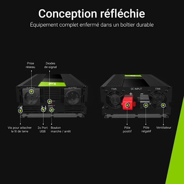 Spänningsomvandlare - Green Cell - 2000W/4000W - Ren sinus - DC 24V - AC 230V