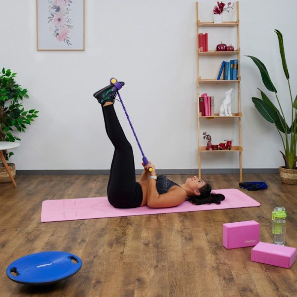 Relaxdays Multifunktionell träningsapparat, justerbara pedaler, handtag, magmuskler, hemfitness, lila violett, gul