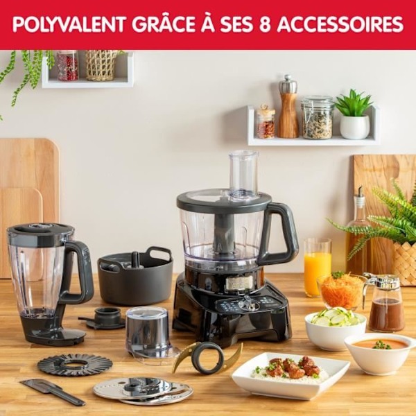 Moulinex DoubleForce 1000 W multifunktionsrobot med blender, 8 tillbehör FP821811 Svart