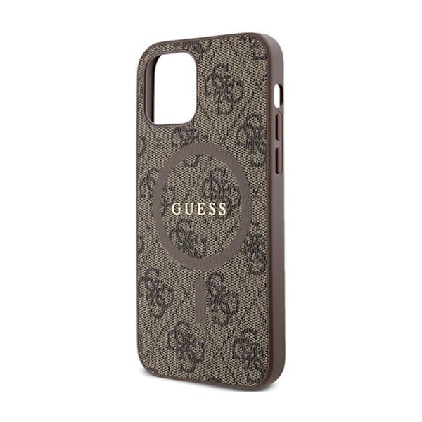 Fodral för iPhone 12/12 Pro - Guess - 4G Collection - Metall Läder - Brun - MagSafe kastanj