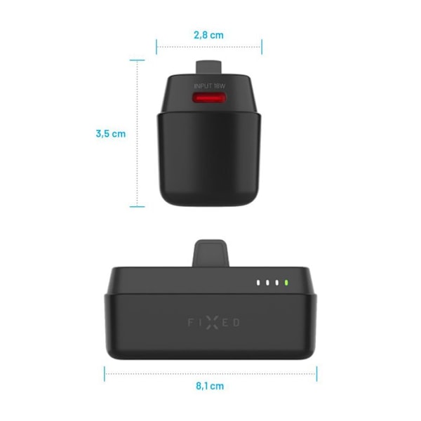 Fast - Externt batteri (FIXZEN-5PL-BK) - Typ-C, kompakt design, PD20W, 5000 mAh - Svart