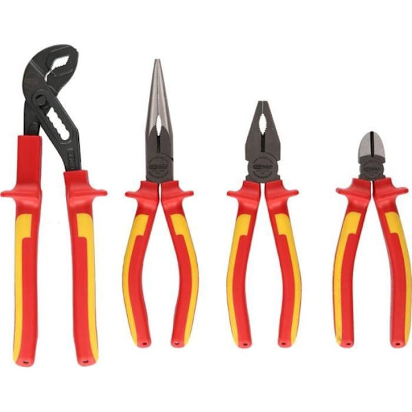 Set med 4 isolerade tänger - KS Tools - ERGOTORQUE® - skärande, flergrepp, halvrund, universal Grå