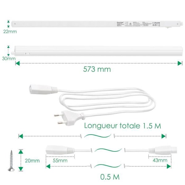 9W LED-bänkskiva under skåpet LED-bar ljusarmatur Lamplängd 573MM Anslutbar set med 1 lampa