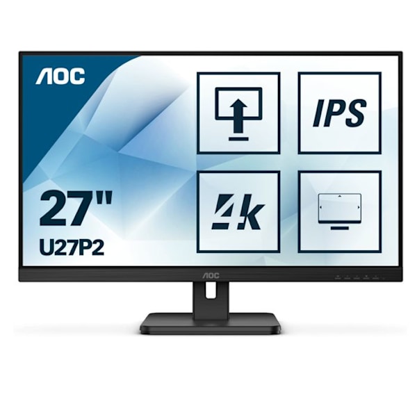 27" AOC U27P2 PC-skärm - 4K Ultra HD - IPS - Svart - 3840 x 2160 pixlar - 16:9 Svart