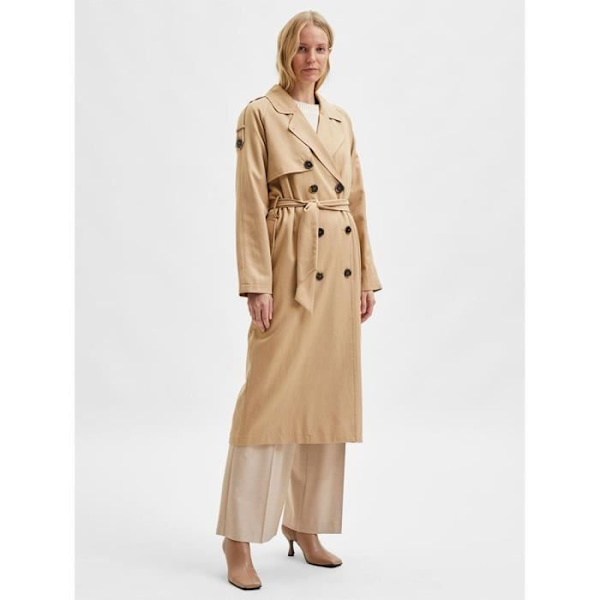 SELECTED dubbelknäppt trenchcoat för kvinnor - majsstjälk - storlek 44 - hackslag - knytbälte Majsstjälk 38