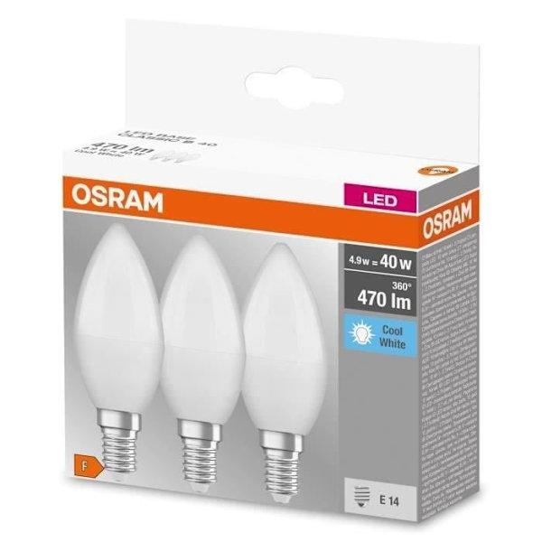 Frostade flamma LED-lampor med E14 4,9W kylare - Kall vit - OSRAM Vit kyla