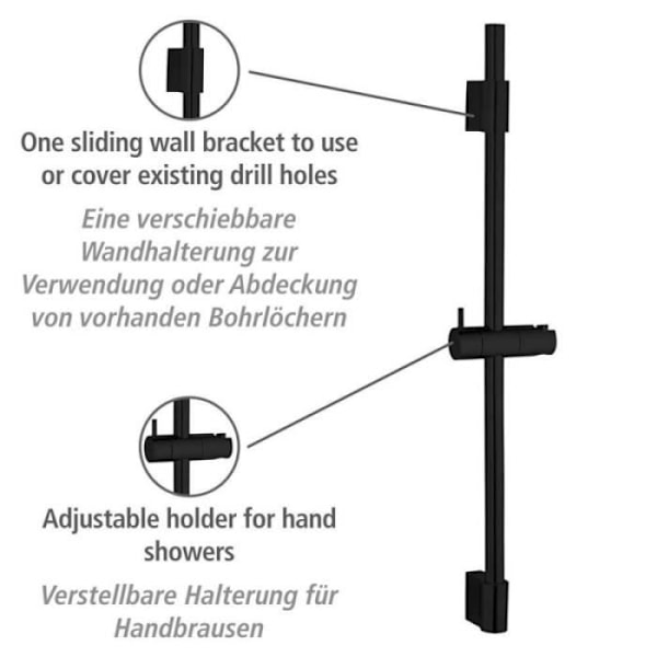 Duschstång - Wenko - Classic - Rostfritt stål - Svart - D 2,2 cm, H 70 cm Svart