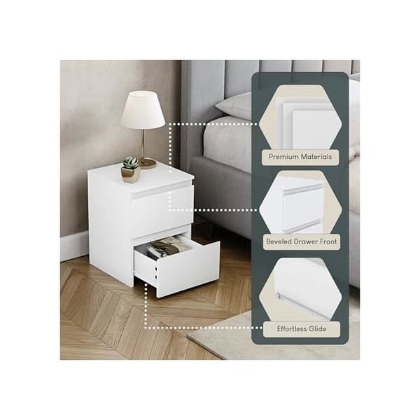 Sängbord - VIDA DESIGNS - Denver - 2 lådor - Vit - Nutida Vit