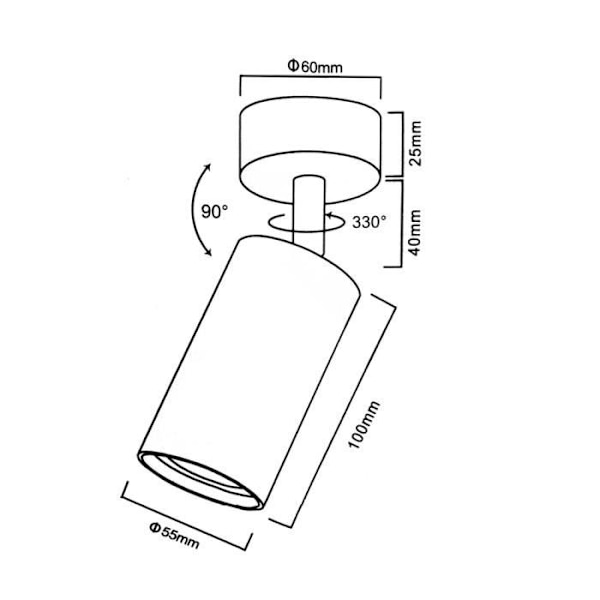 Plafondslampa/Vägglampa - Maclean - MCE451 B - Aluminium - 1xGU10 - Matt Svart - 35W Max Matte svart