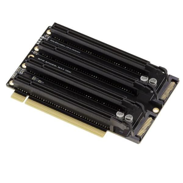 PCIe Riser Adapter - KALEA-INFORMATIQUE - Gen3 x16 till 4x x4 - 90° orientering - Ström 2x SATA 75W