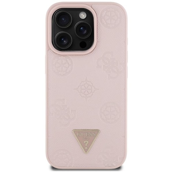 Coque Guess Grained Hot Stamp Peony Triangle Logo MagSafe för iPhone 16 Pro (rosa)