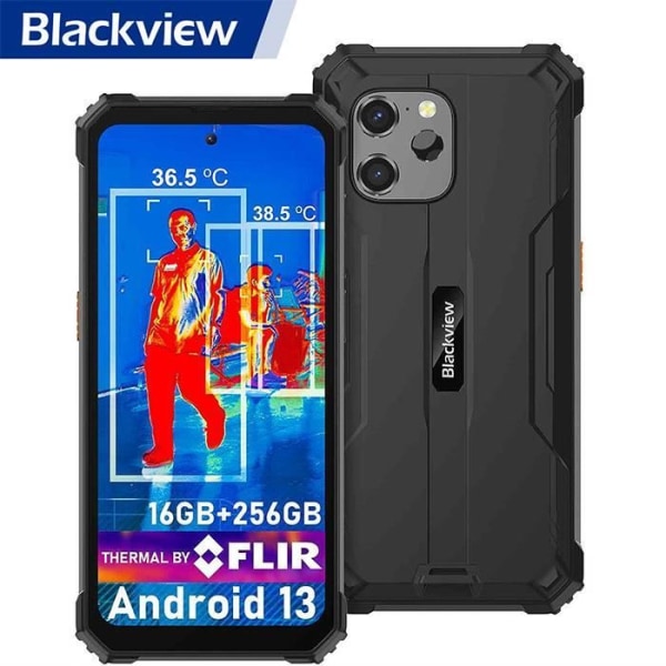 Blackview BV8900 Unbreakable Android 13 Mobiltelefon 6,5" 16GB+256GB FLIR Uppgraderad 64MP värmekamera 10380mAh IP68 - Svart Svart