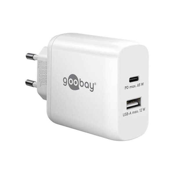 Snabbladdare 65 W Dubbel USB-C PD GaN vit USB-C™ PD och USB-A