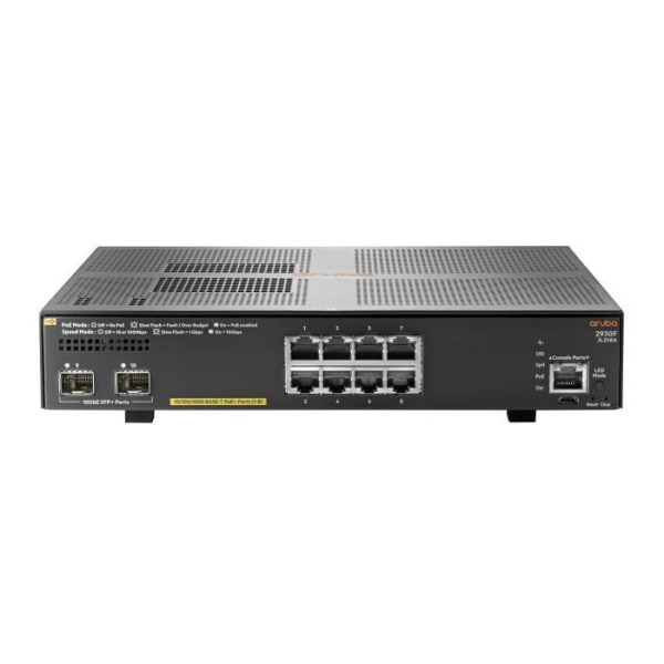 Aruba, ett Hewlett Packard Enterprise-företag 2930F 8G PoE+ 2SFP+ Managed L3 Gigabit Ethernet (10/100/1000) Grå 1U Ethernet-anslutning,