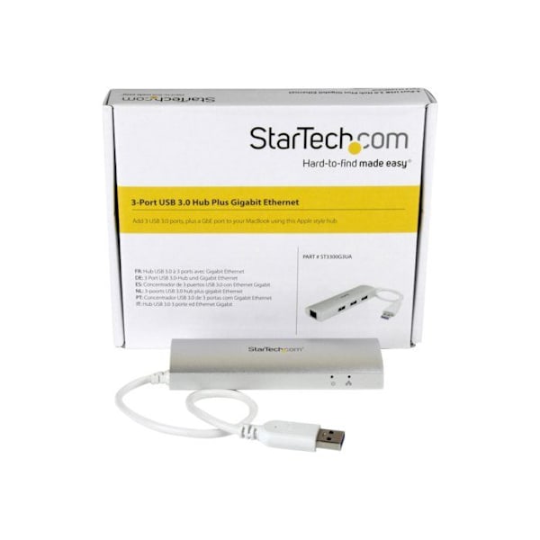 STARTECH Bärbar USB 3.0 Hub - 3 portar med integrerad kabel - USB 3.0 Hub plus Gigabit Ethernet - Aluminium