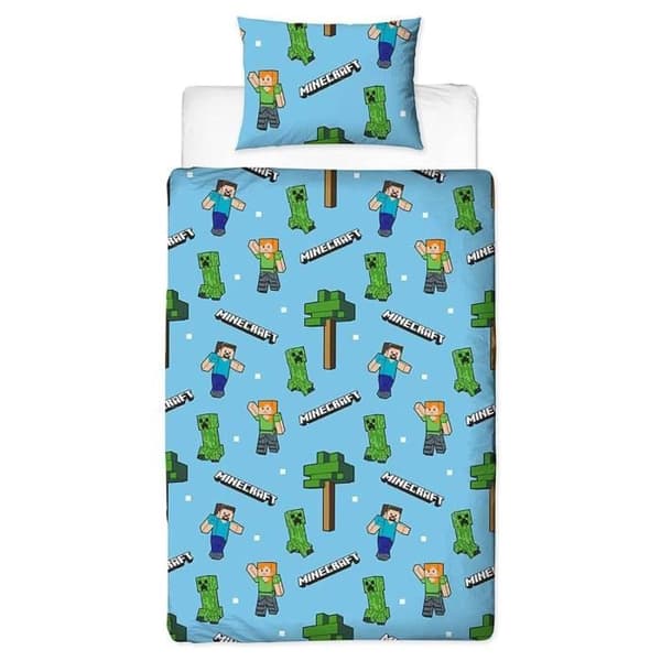 Enkel Minecraft Epic-sängkläder - Rotationsdesign - Blå - Grön