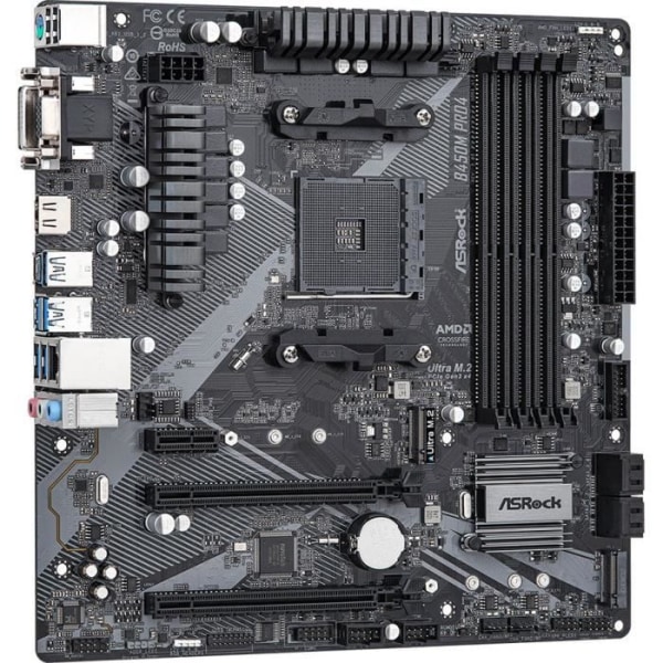 Moderkort - ASROCK - B450M PRO4 R2.0 - Micro ATX - Socket AM4 - AMD B450