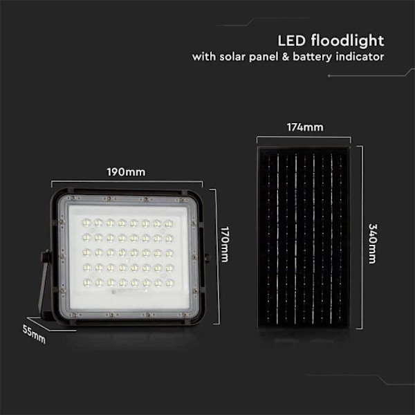 Solar spotlight - V-TAC - VT-80W - Svart - LED - Rörelsedetektor Svart