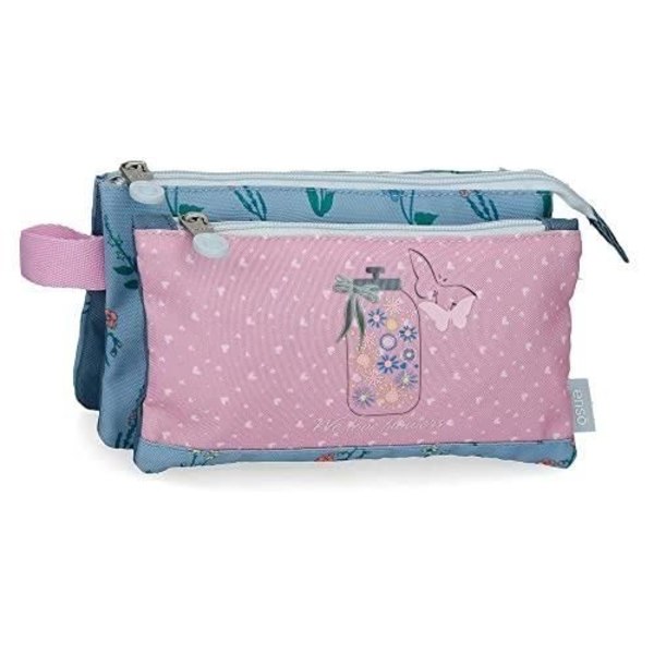 Trousse triple - Enso - Vi älskar blommor - Rosa - 22 x 12 x 5 cm - Polyester Rosa