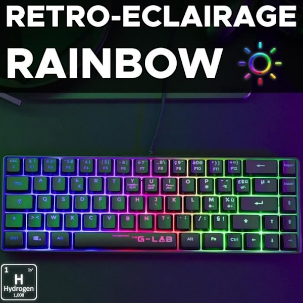 Gamingtangentbord - G-Lab - KEYZ HYDROGEN - 60 % kompakt format - Bakgrundsbelyst - Kabelansluten - Svart