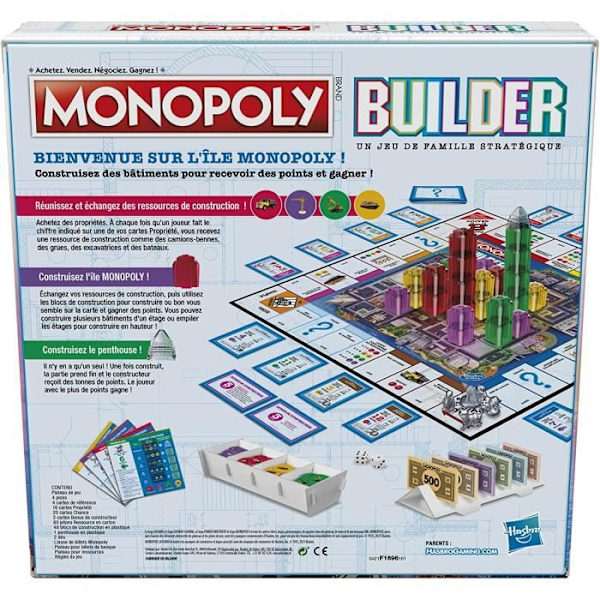 MONOPOLY - Builder - Strategispel för familjen - Spel för barn - kul att spela - Familjebrädspel