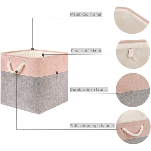 Förvaringskorgar - MANGATA - Set om 4 - Fällbar - Grå/rosa tyg - 33x38x33 cm Grå