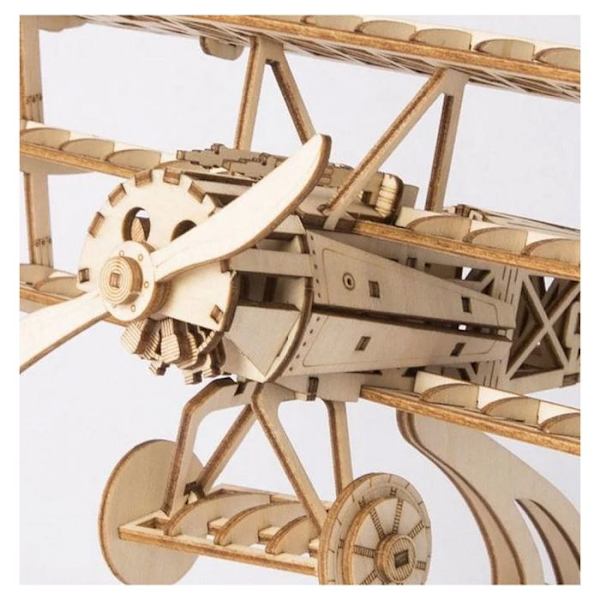3D trämodell Biplan - ROBOTIME - Biplansmodell - Byggleksak - Pedagogiska leksaker Svart