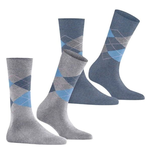 Burlington Strumpor Dam - ,Förpackning med 2,Everyday Argyle SO 2-Pack Gråblå 36/41