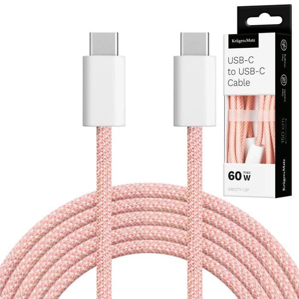 USB Type-C-kabel 60 W 1,5 m Rosa Kruger&Matz Basic