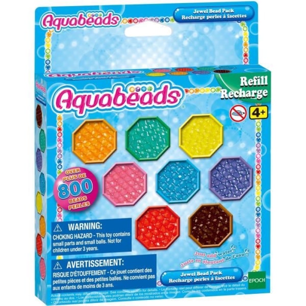 Kreativ fritid - AQUABEADS - Facetterad pärlpåfyllning - 800 mångfacetterade pärlor i 8 olika färger