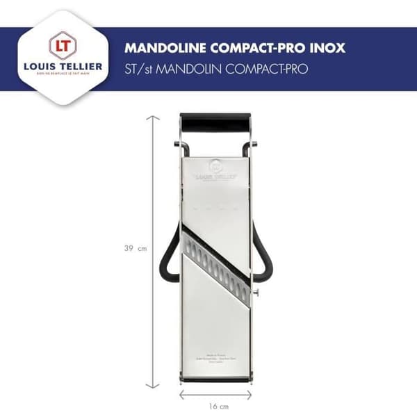 Tellier Mandolin Compact‑PRO INOX, THIERS anti‑klibbblad, skär 0,5–10 mm, bredd 95 mm