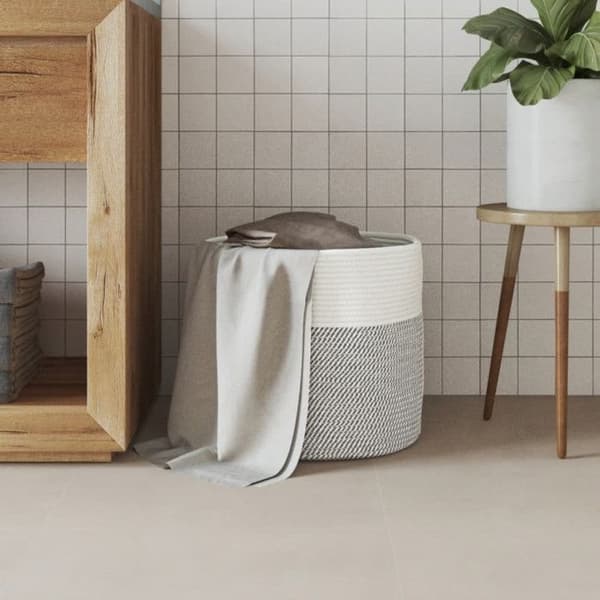 Grå och vit förvaringskorg Ø40x35 cm bomull