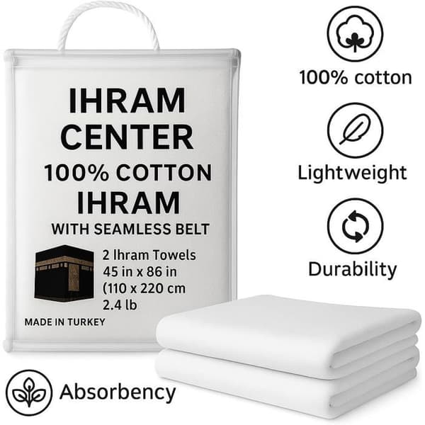 Ensemble Ihram man 2 delar 100% turkisk bomull 110 x 220 cm med elastisk midja Bomull med bälte