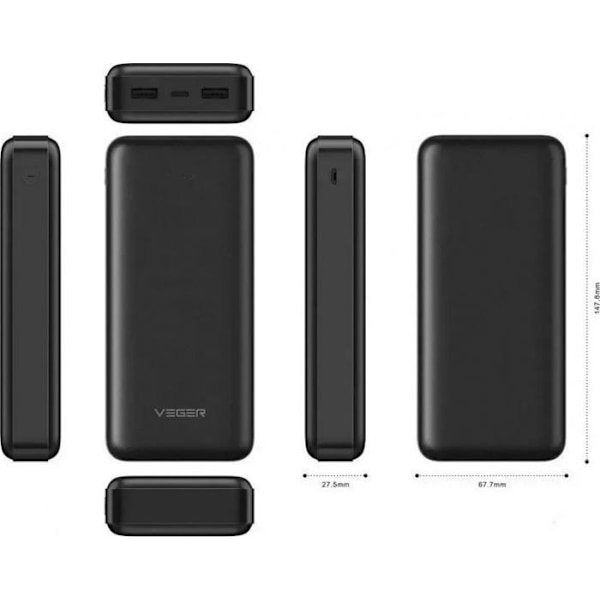 Extern batteri - power bank för telefon 4kom.pl Powerbank Extern batteri VEGER A20 - 20 000mAh svart (W2015)