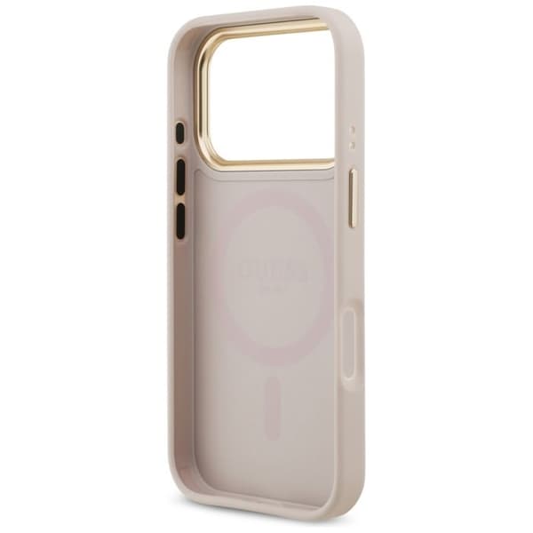 Coque Guess Grained Strass Logo MagSafe för iPhone 17 Pro - Rosa Rosa