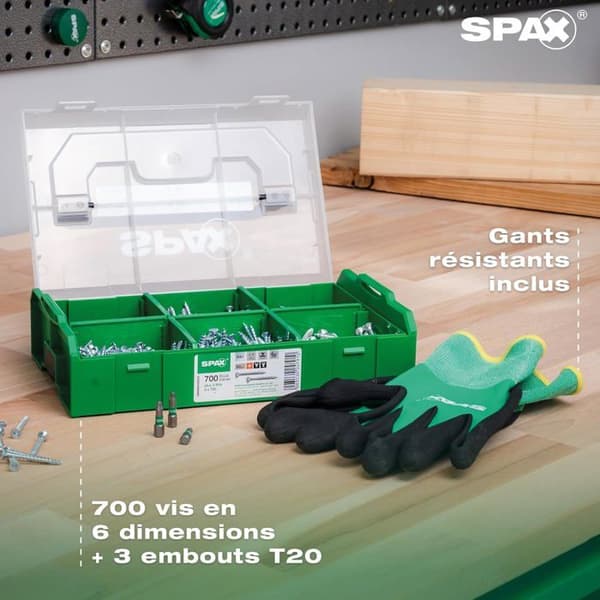SPAX L-BOXX Mini Coffret 700 skruvar WIROX A9J T-STAR plus + 3 T20 bits och handskar