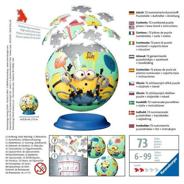 3D Ball Minions 2 Pussel - Ravensburger - 72 numrerade bitar - Från 6 år