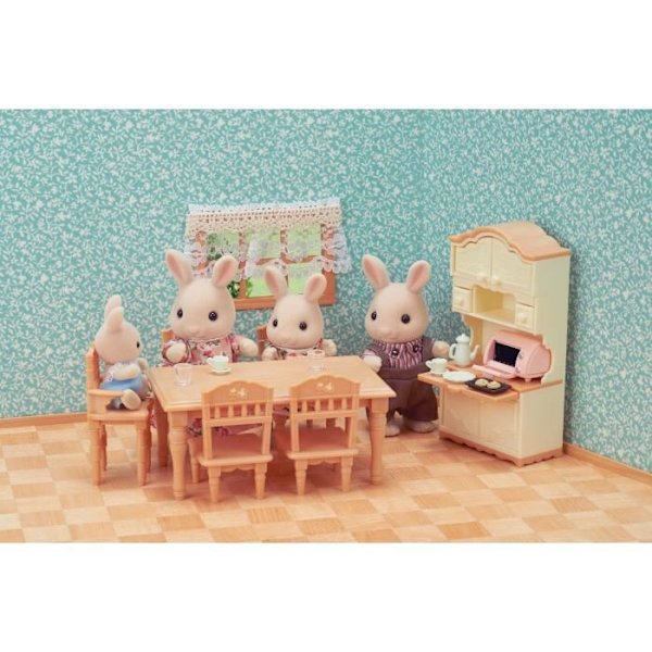 Miniatyrfigurer - SYLVANISKA FAMILJER - Matsalen - Komplett set för att inreda en matsal Beige