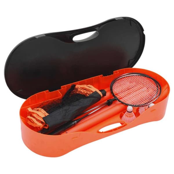 Badmintonset med 2 racketar, nät och förvaringslåda