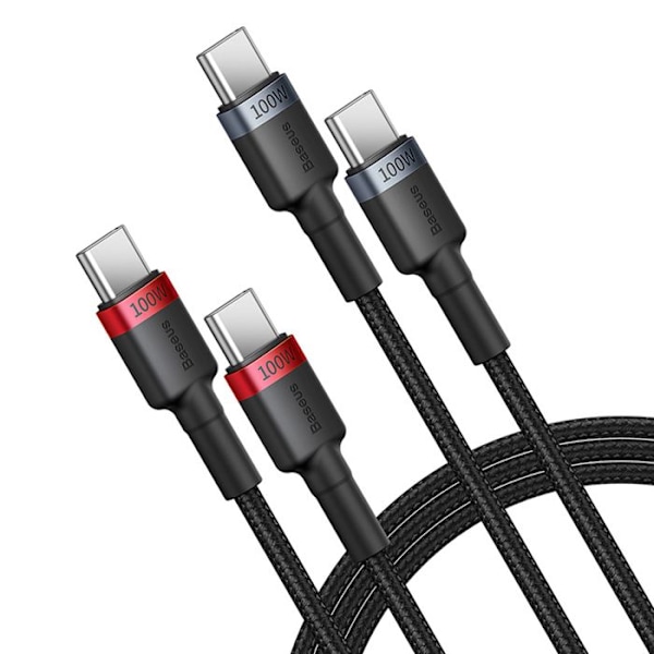 Cabel för laddning Baseus Cafule USB-C till USB-C 100W 1 m (2 stycken) Röd Svart + Grå Svart
